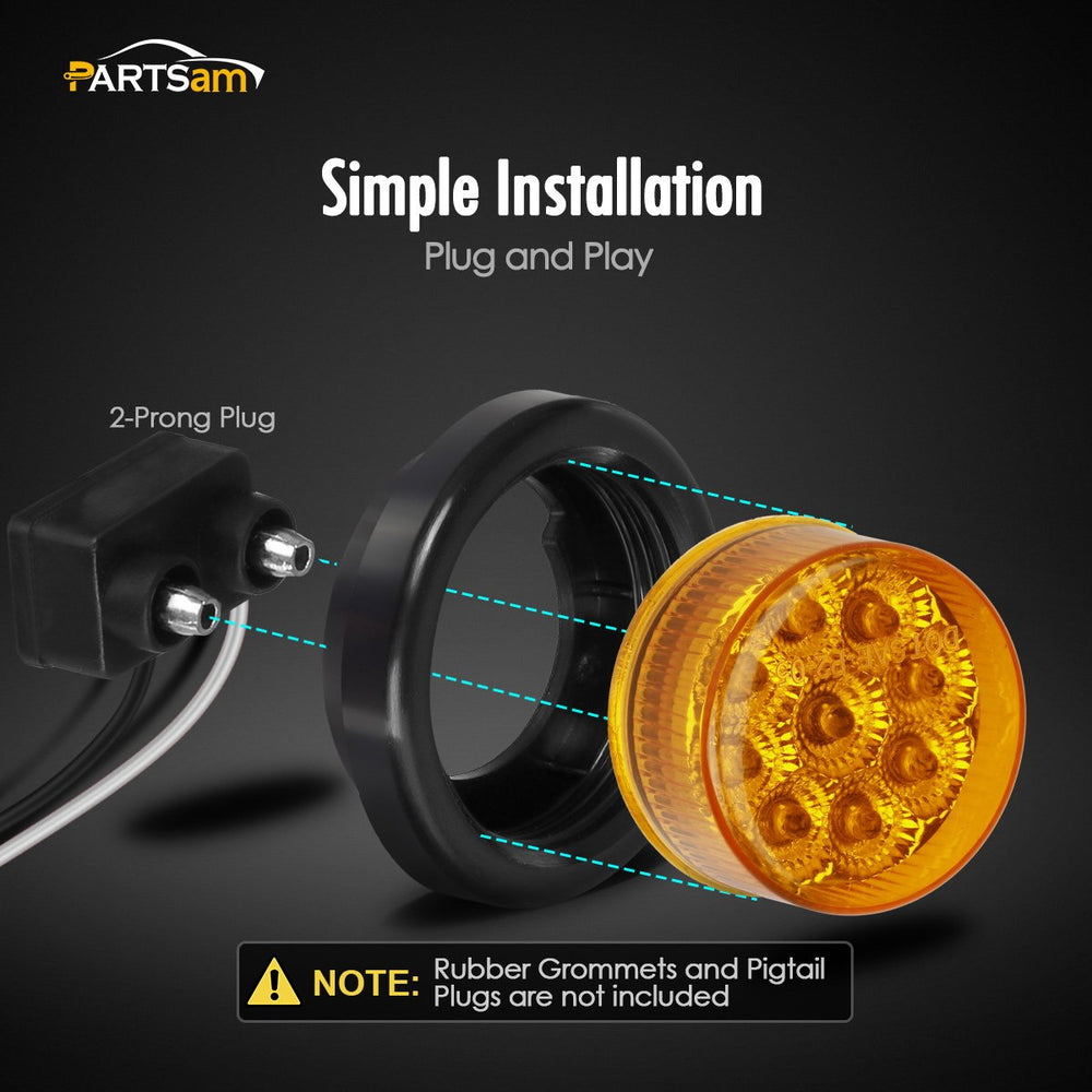 Partsam wide-application amber LED light suitable for trucks, trailers, RVs.