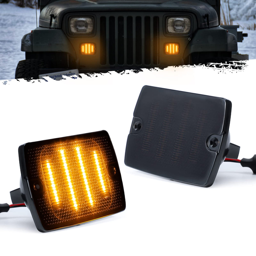 Partsam Wrangler YJ front turn signal amber 24 LEDs with smoke lens boosts visibility
