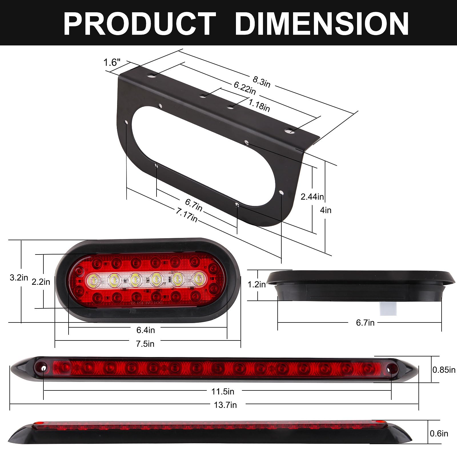 Partswcgg 13.8-inch LED trailer light bar delivers clear third-brake signal.