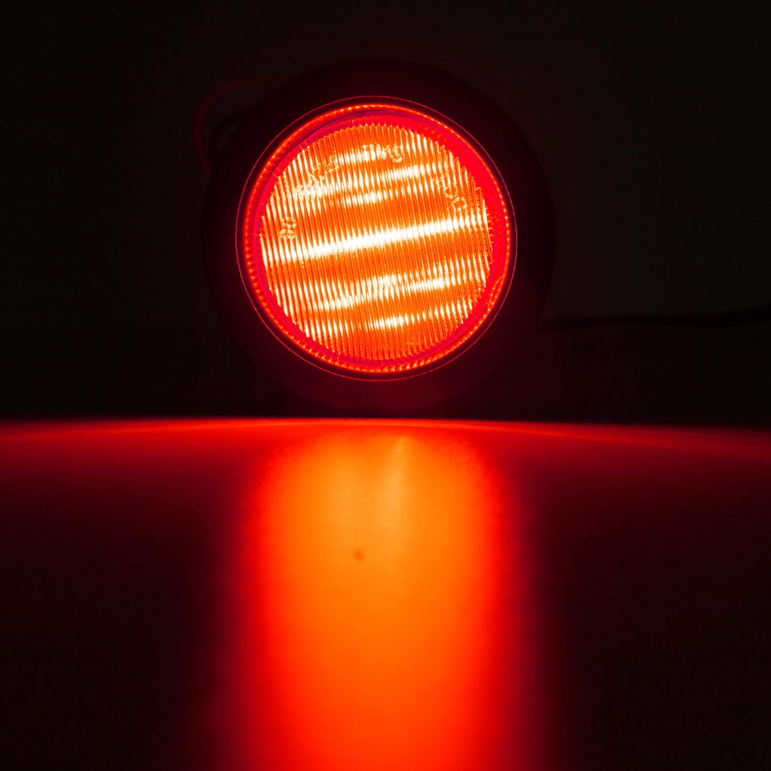Partswcgg 2.5 inch round red LED marker light with flush mount and rubber grommet.