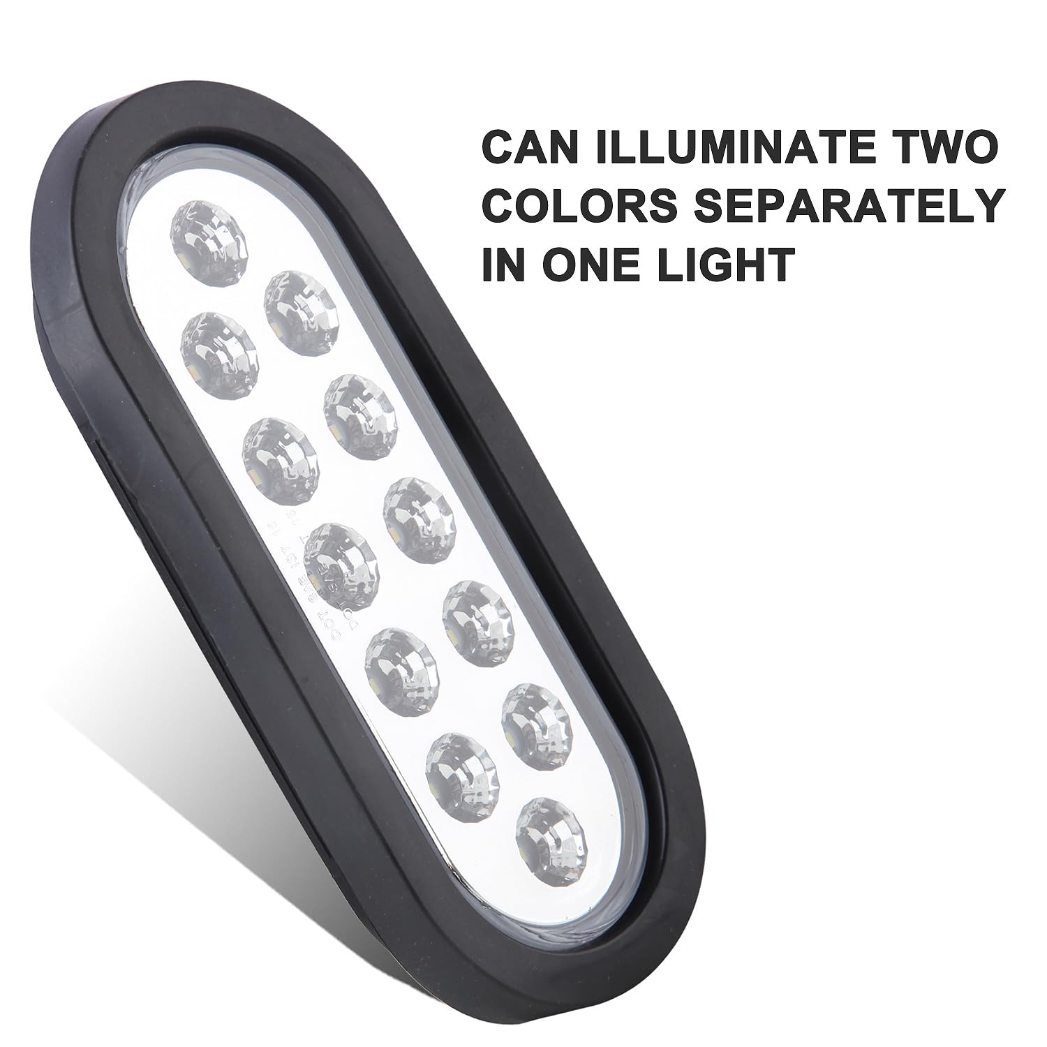 Partswcgg 6in oval dual-taillight white-backup shows white reverse LEDs for safer backing.