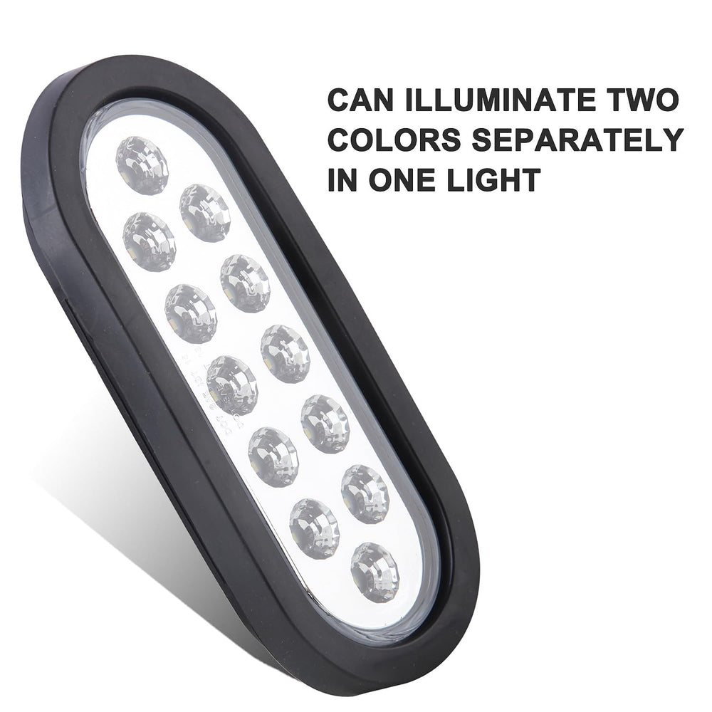 Partswcgg 6in oval dual-taillight white-backup shows white reverse LEDs for safer backing.