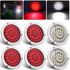 Partswcgg 6-piece 4-inch round LED trailer lights kit with chrome bezels for trucks.
