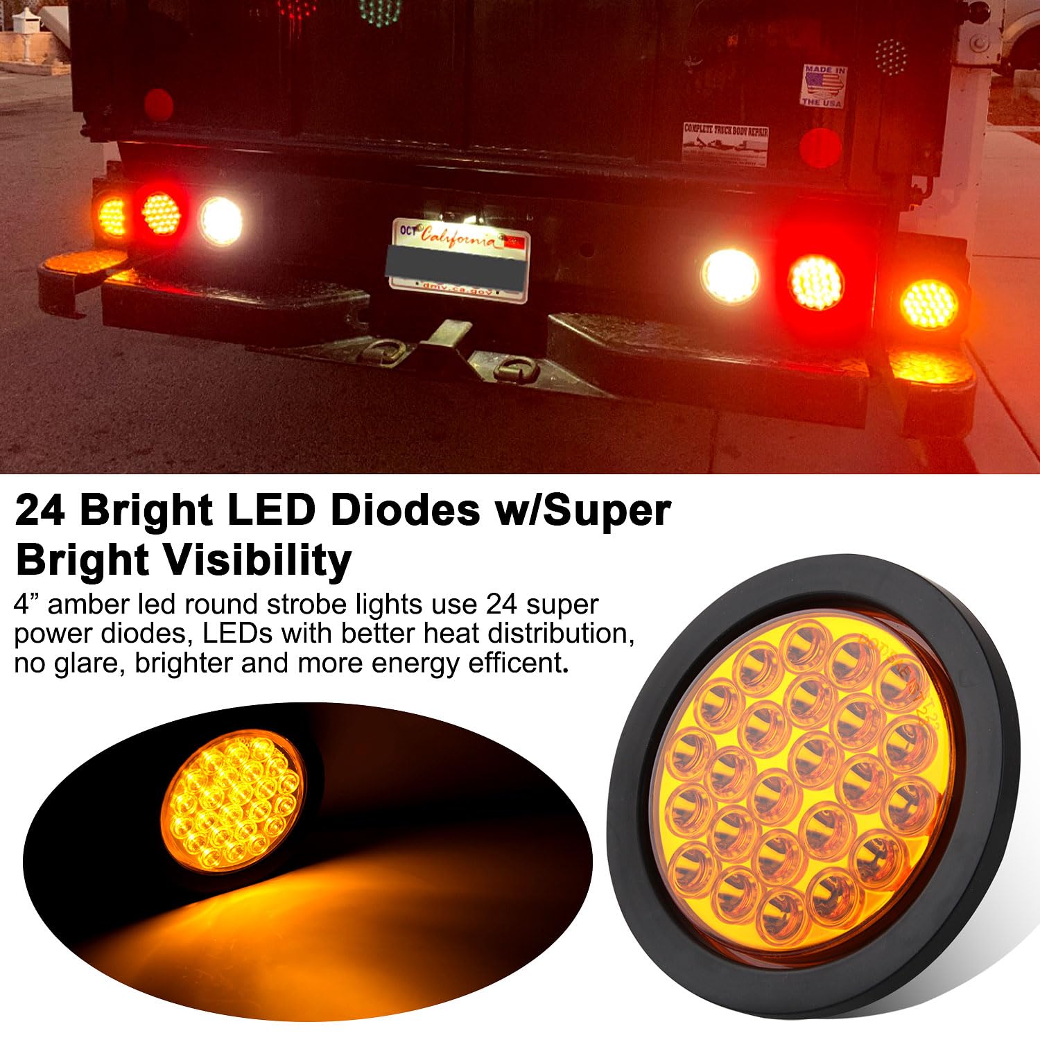 Partswcgg 4in round amber strobe light with 24 LEDs for bright signaling