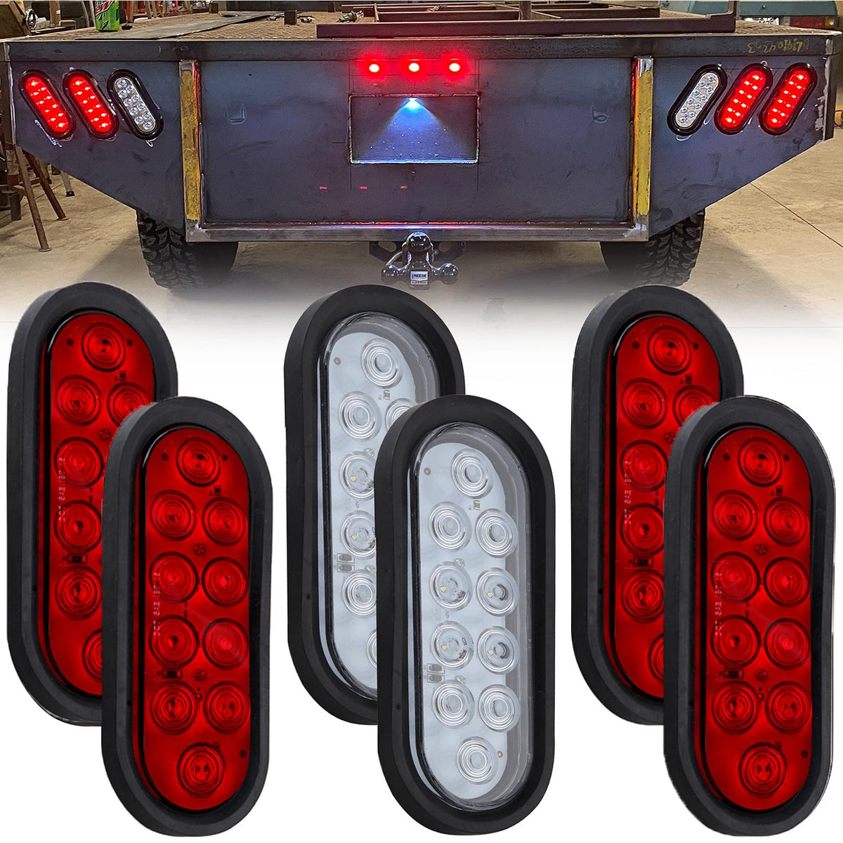 Partswcgg 6in red oval LED tail light for clear stop and turn signaling on trailers.