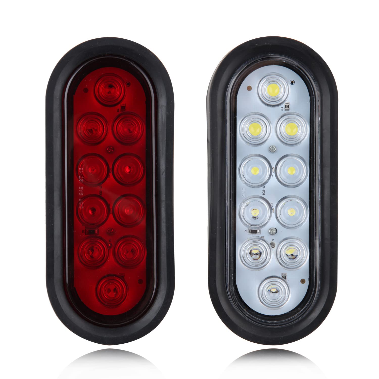 Partswcgg red oval LED tail light with flush grommets for secure, low-profile mounting.
