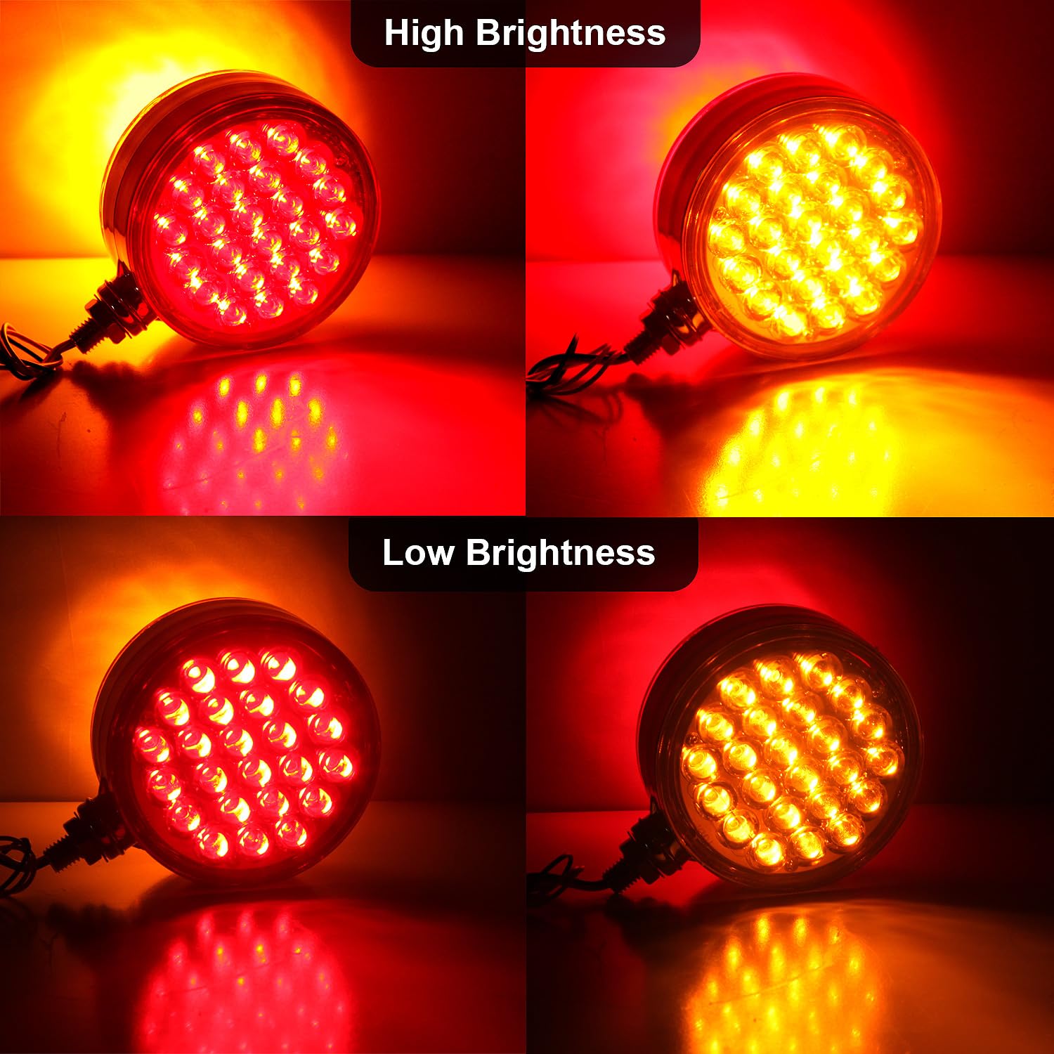 Partswcgg round post-mount LED trailer light with amber and red lenses.