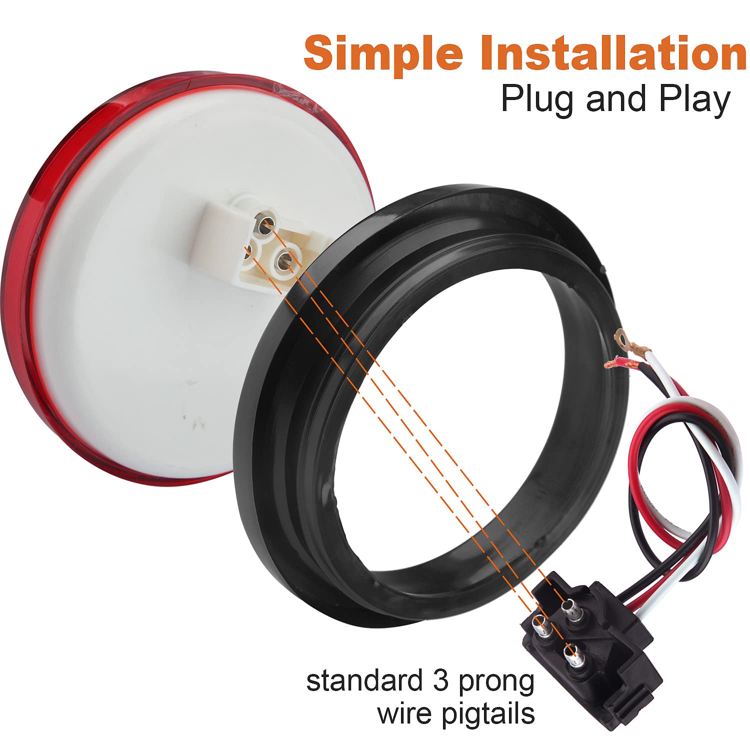 Partswcgg trailer light dimensions showing 5.3-inch grommet ring