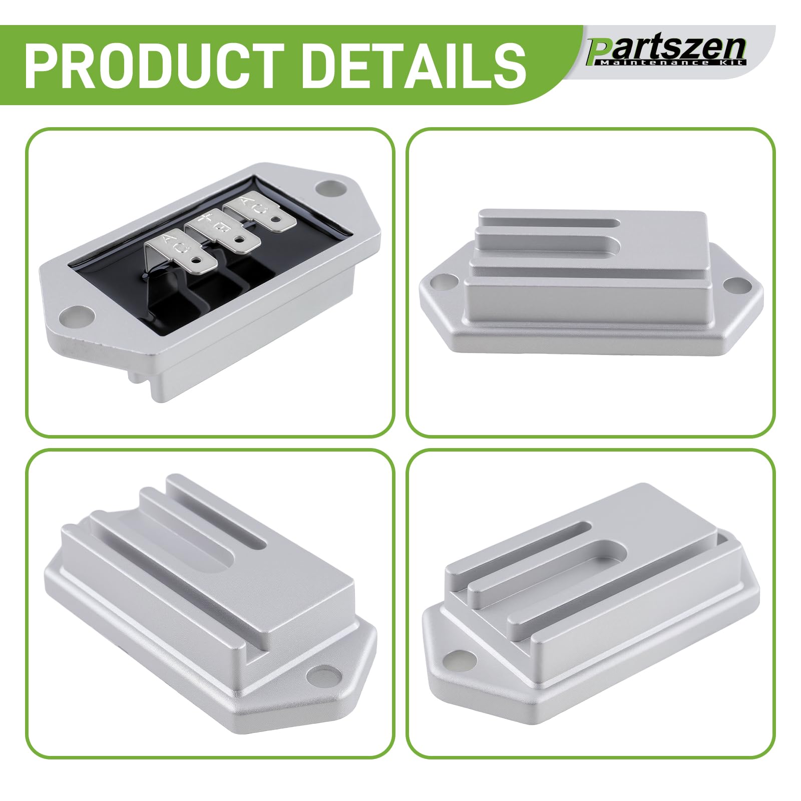 Partszen regulator-rectifier packaging illustrates complete kit for quick replacement