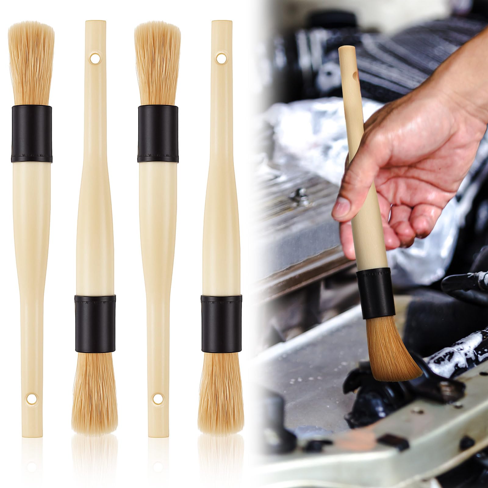 Patelai 4-pack brushes set for engine cleaning and car detailing.
