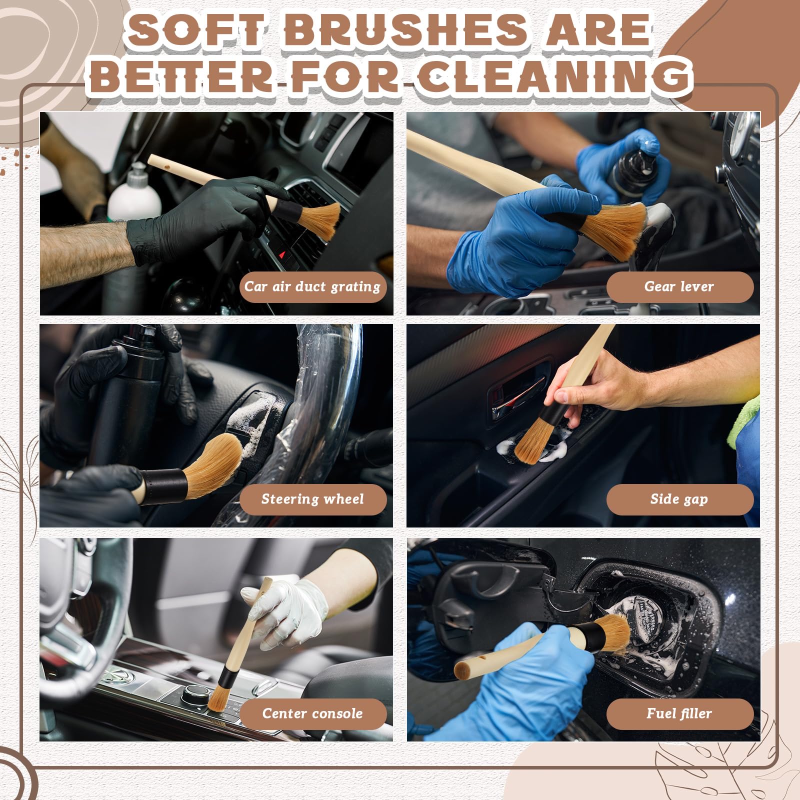 Patelai brushes suitable for cars, trucks, motorcycles, vents, and wheels.