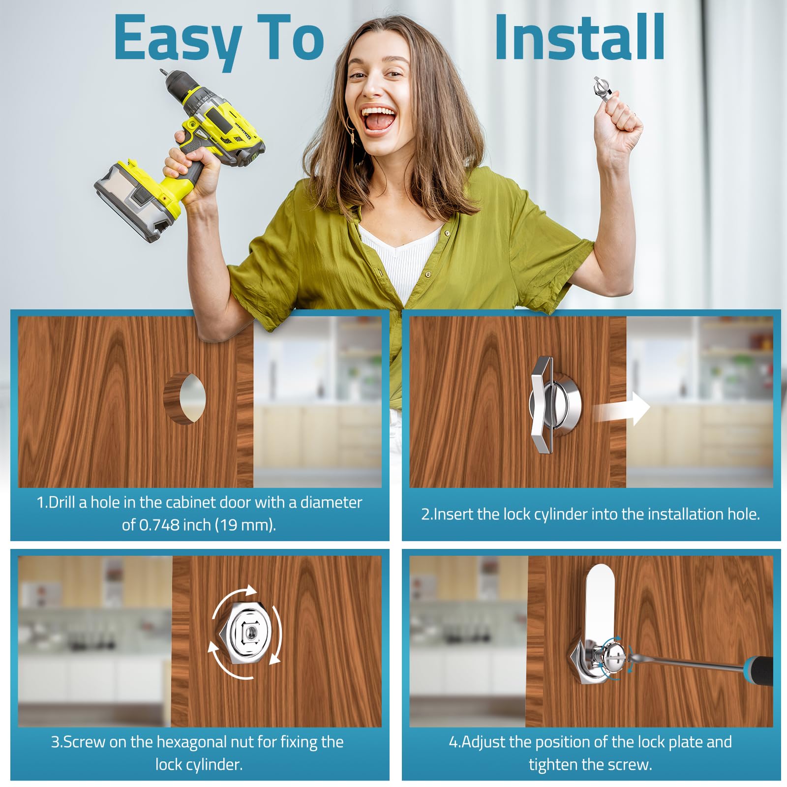 PAULINN chrome-finish lock protecting storage spaces from accidental opening
