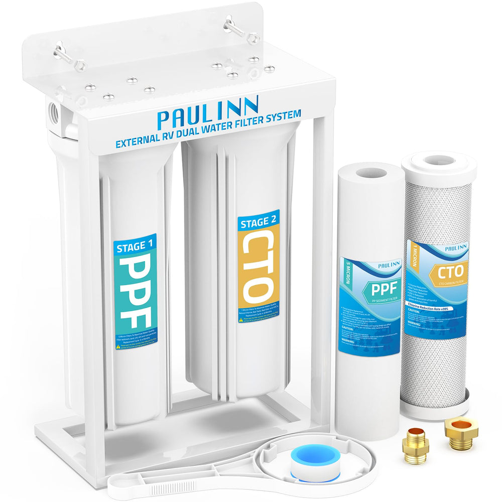 PAULINN external RV dual water filter system for clean water outdoors