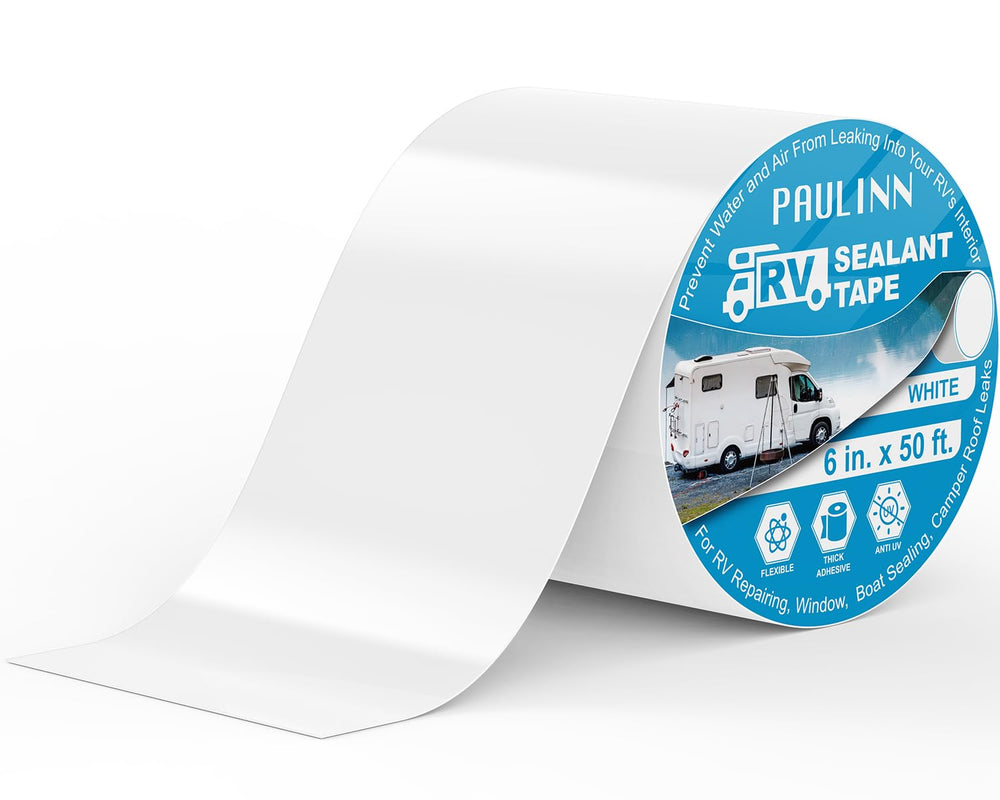 PAULINN RV roof sealant tape 6in roll seals seams to prevent leaks.