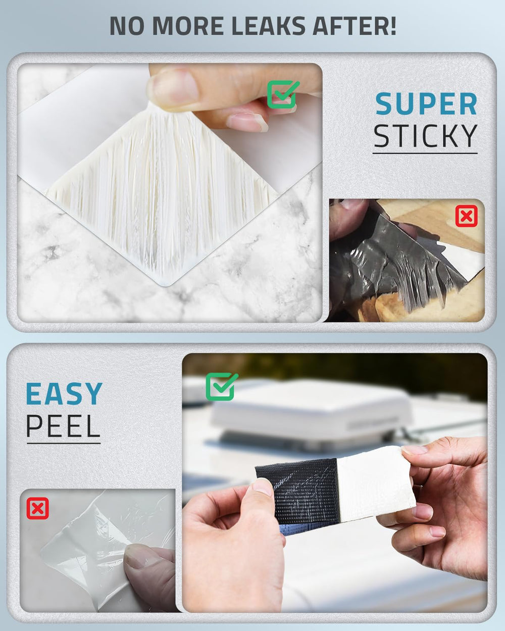 PAULINN tape applied to roof edge showing quick, durable seal for campers.