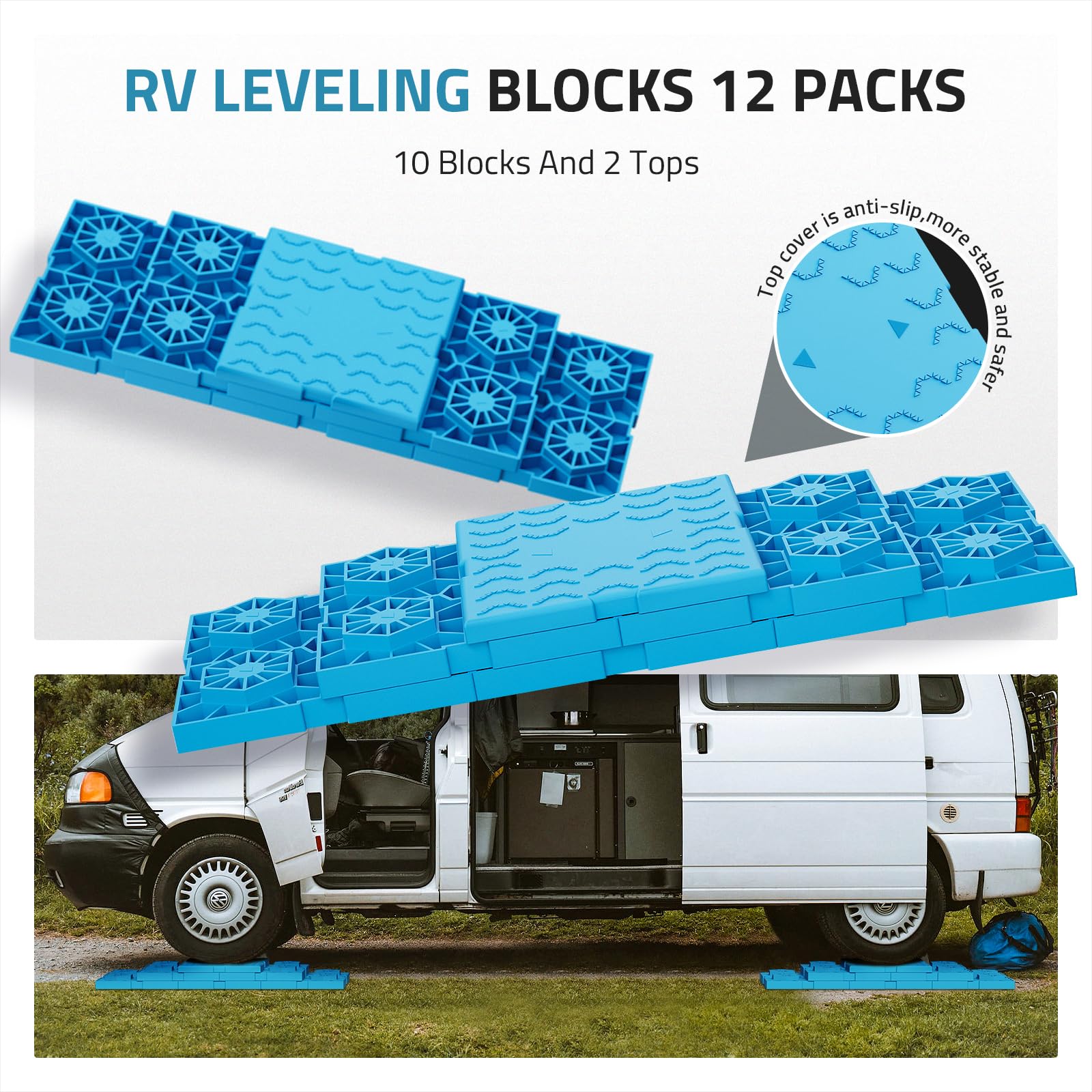 PAULINN RV leveling blocks compatible with single or dual wheels.