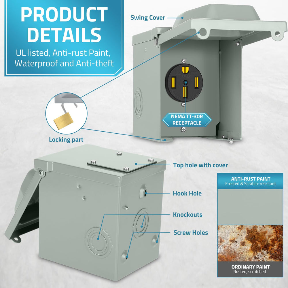 PAULINN anti-theft locking mechanism secures power access.