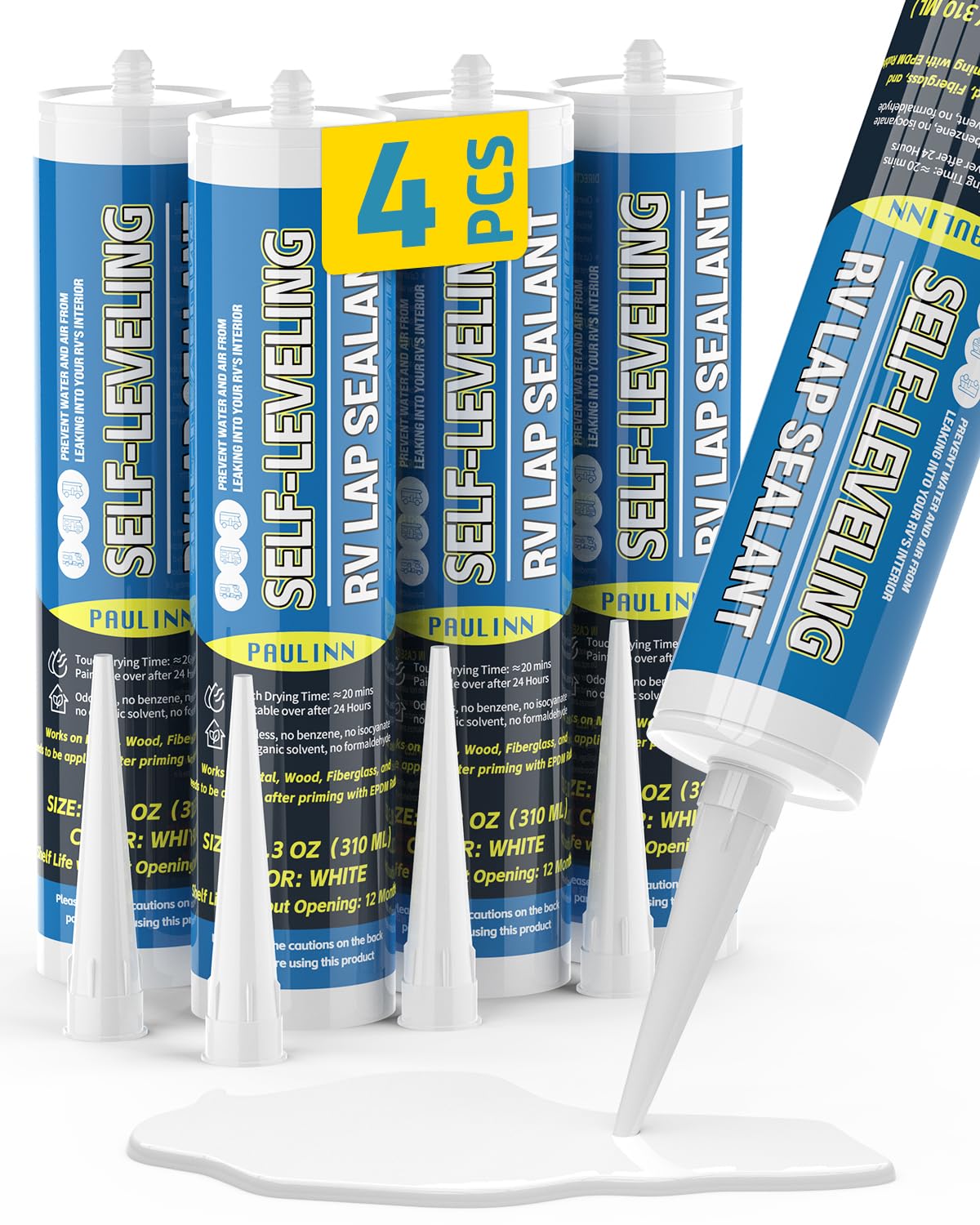 PAULINN self-leveling sealant on RV roof for durable waterproofing.