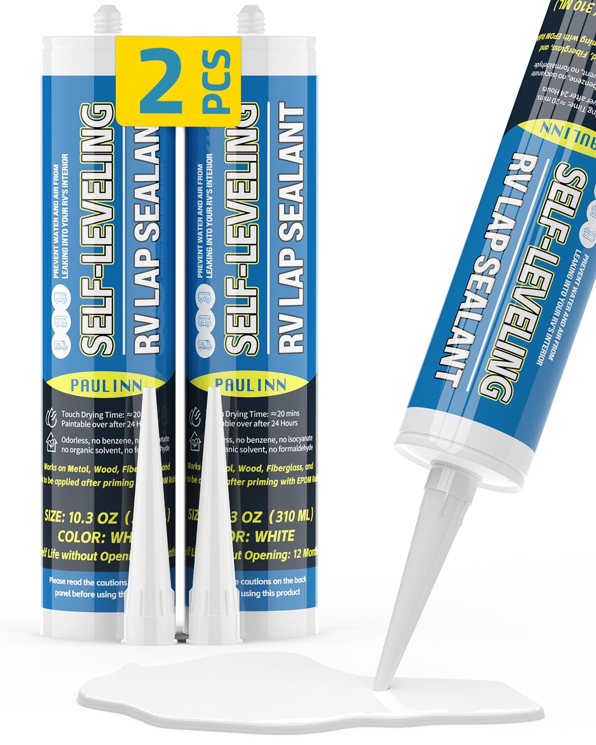 PAULINN self-leveling RV roof sealant bottle ready for quick repairs
