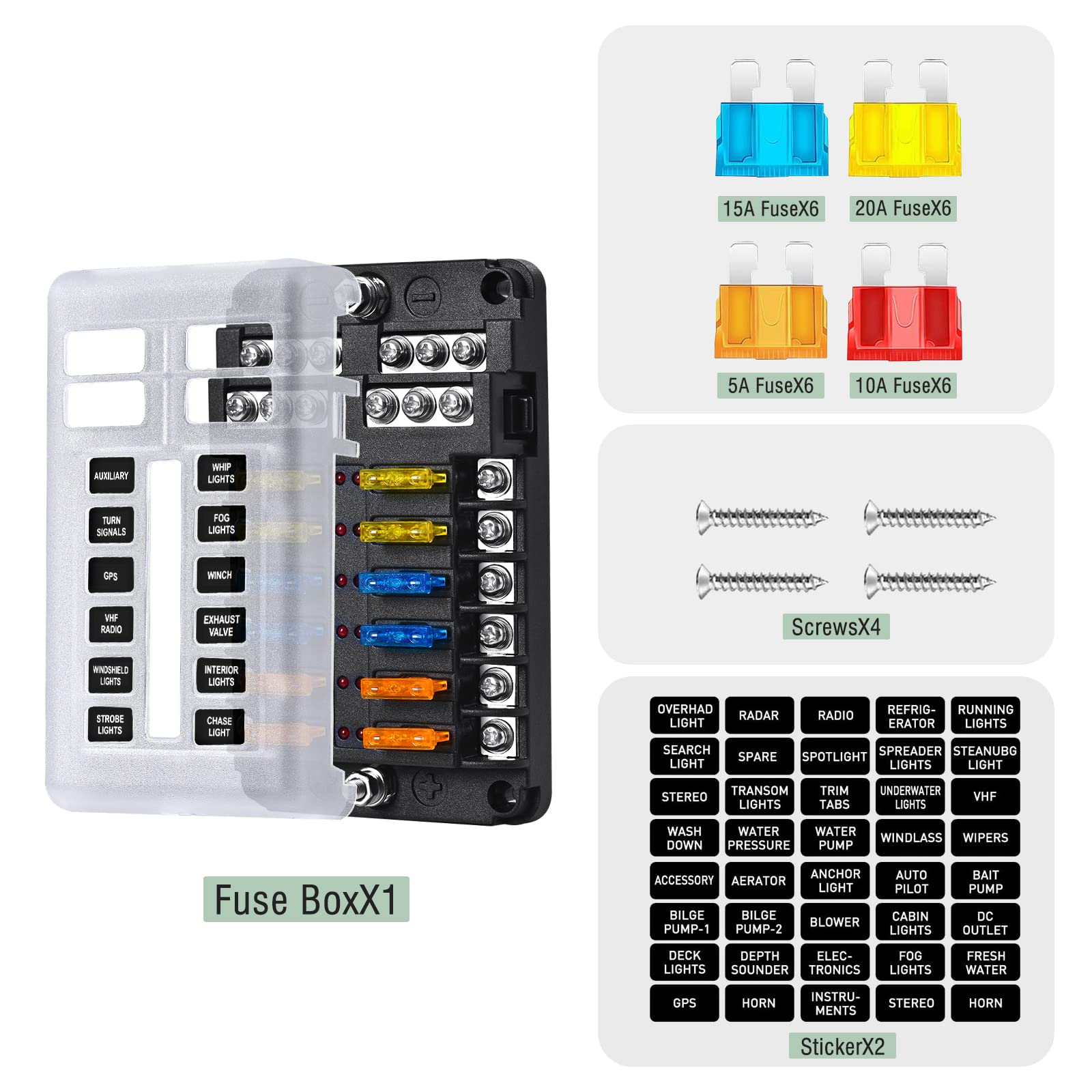 Pautou 12-circuit blade fuses inside package for quick setup