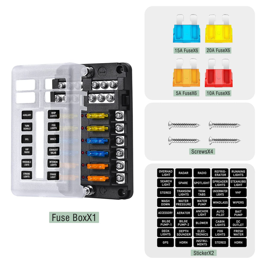 Pautou 12-circuit blade fuses inside package for quick setup