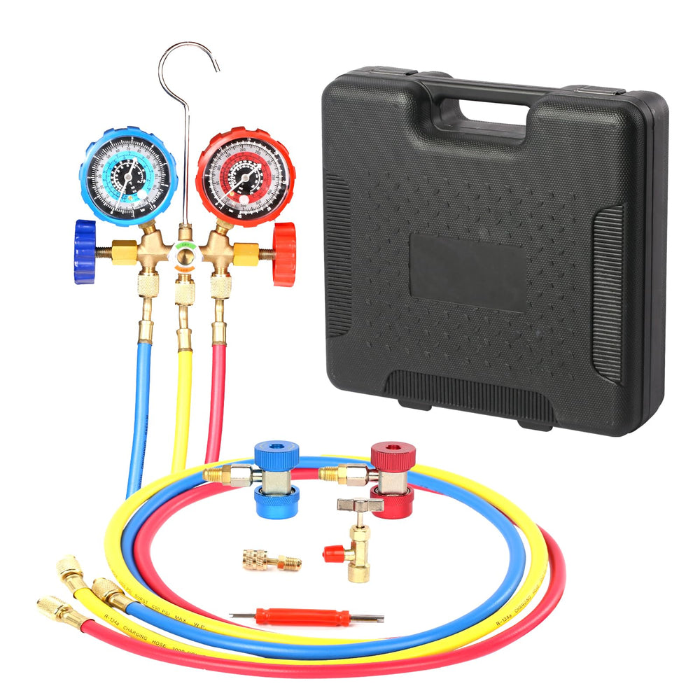 PBMT 3-Way manifold gauge with clear display for accurate R134A readings.