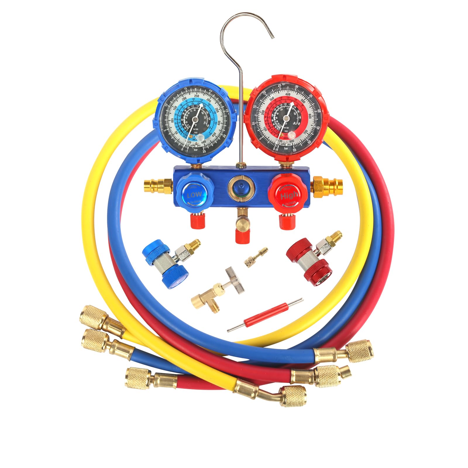 PB Motor Tech 3 Way Manifold Gauge Set used for refrigerant diagnostics and charging