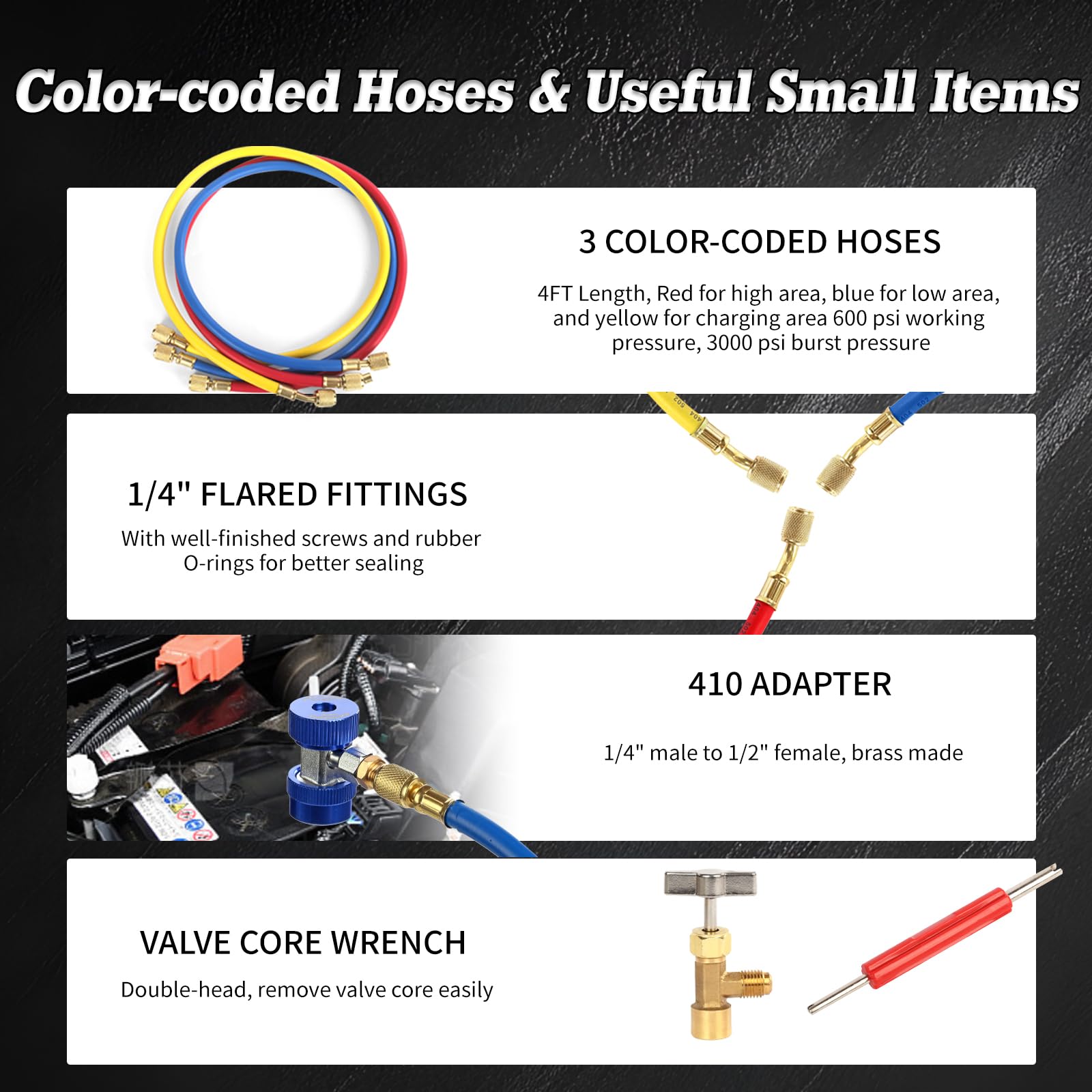 PBMT yellow charging hose ready for safe refrigerant transfer and charging.