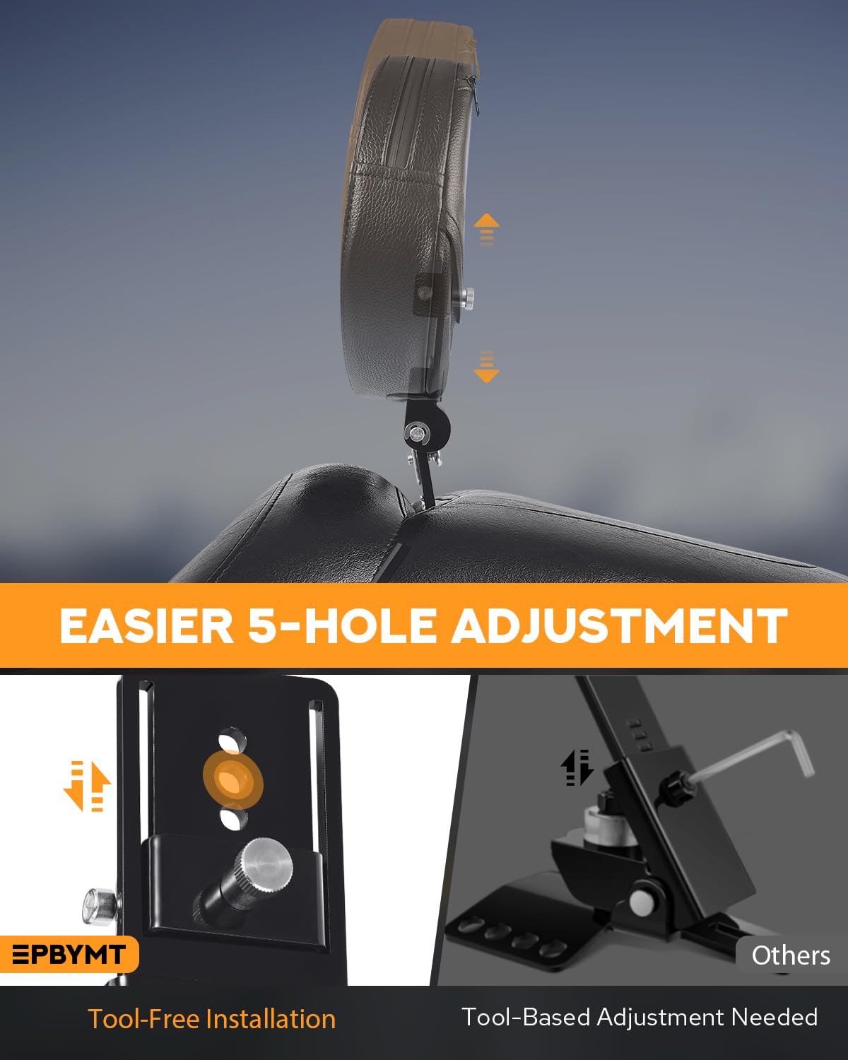 PBYMT backrest demonstrates five-height and four fore-aft adjustments for precise comfort