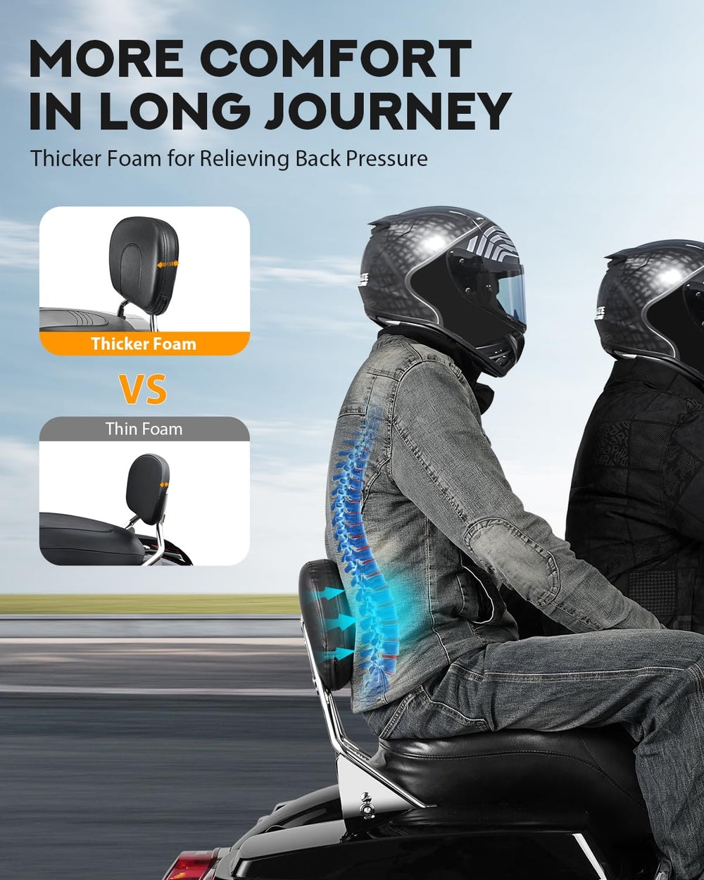 PBYMT PU leather padded backrest improves long-ride comfort