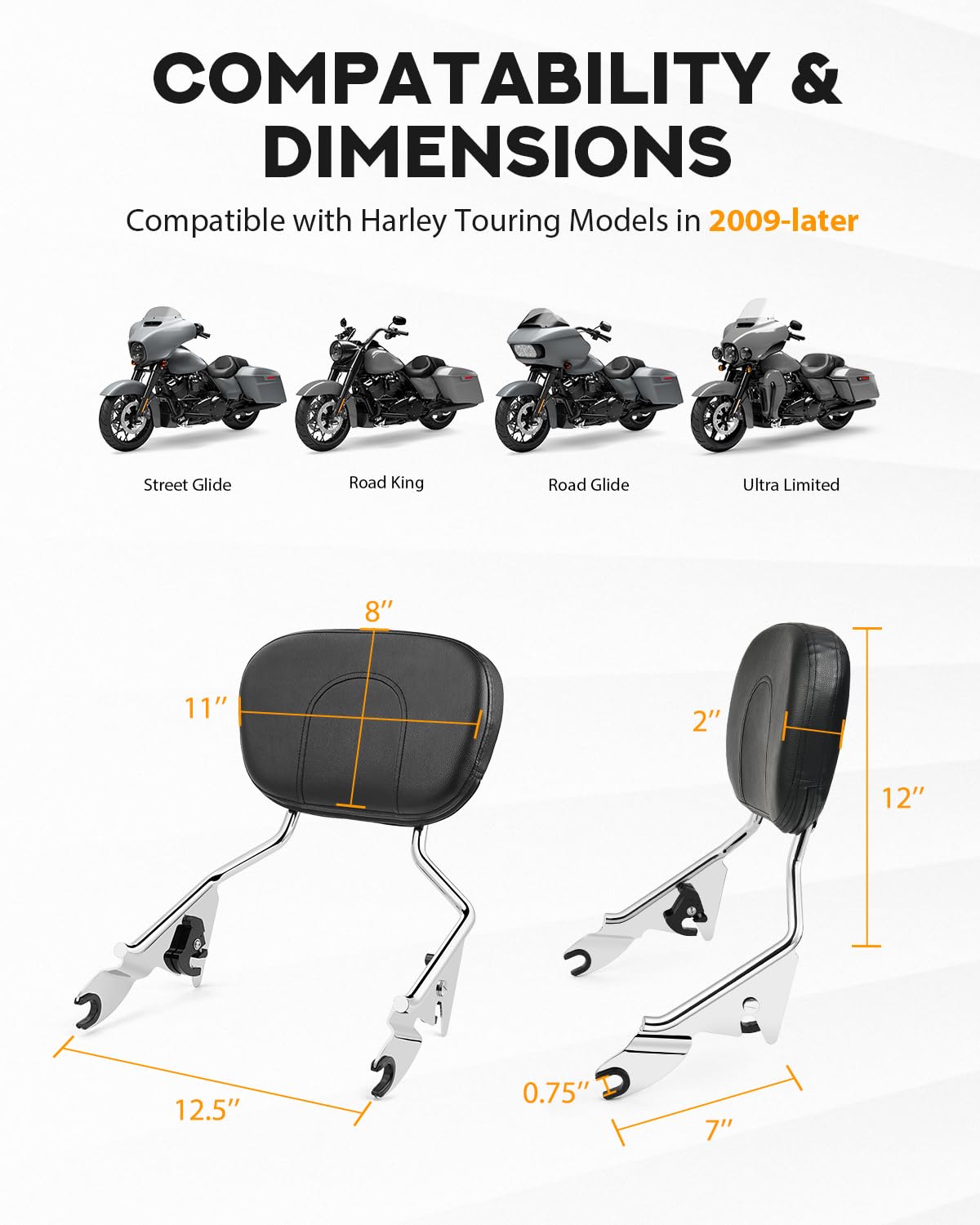 PBYMT docking range 12.6-13.77 inches fits Harley docking