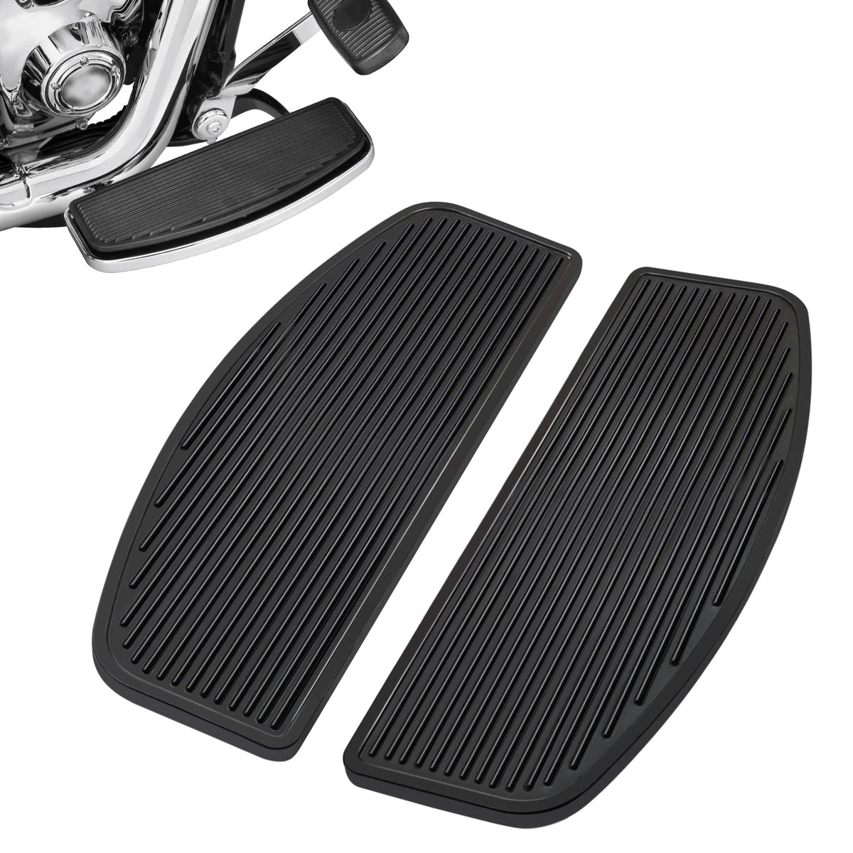 PBYMT front footboard rubber insert on a Harley, improves grip and leg room.