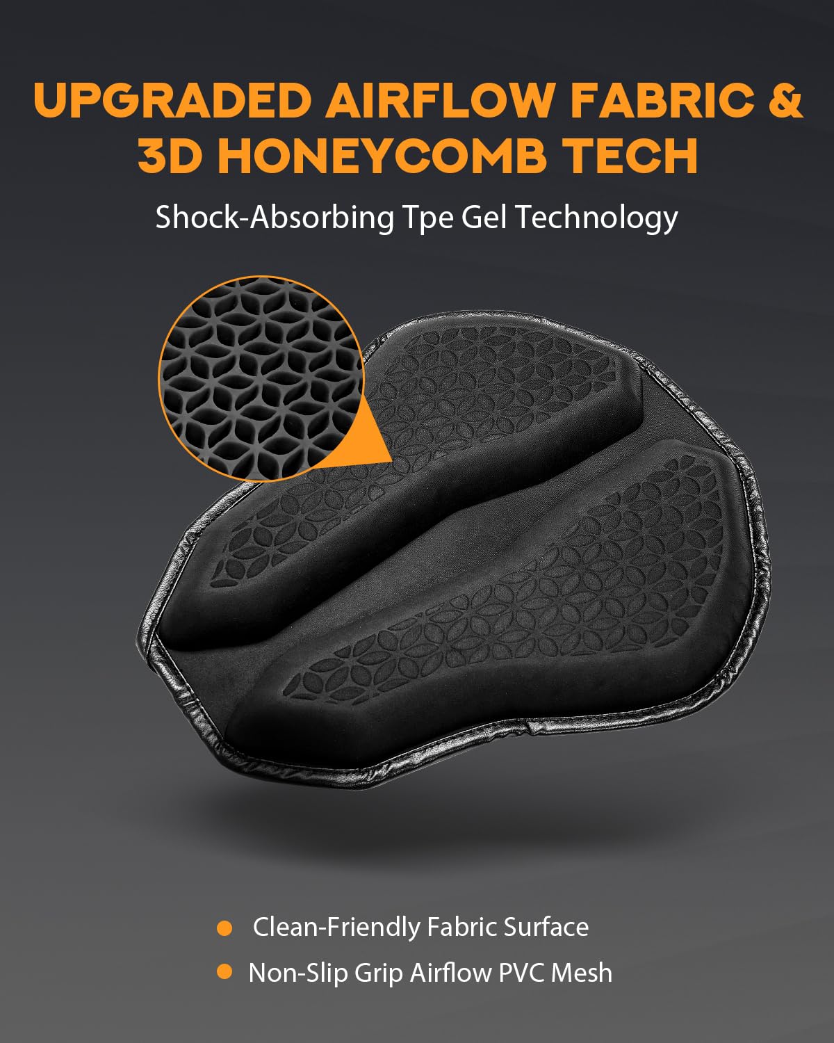 PBYMT seat cushion with 3D honeycomb structure enhances airflow for long rides.