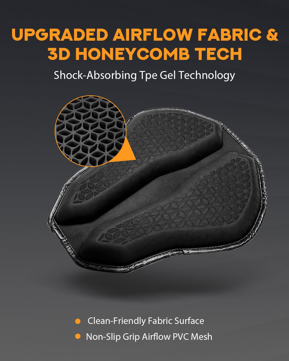 PBYMT seat cushion with 3D honeycomb structure enhances airflow for long rides.