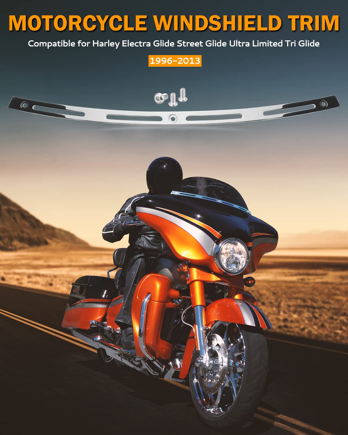 PBYMT windscreen trim shown on Harley Electra Glide at the fairing junction.