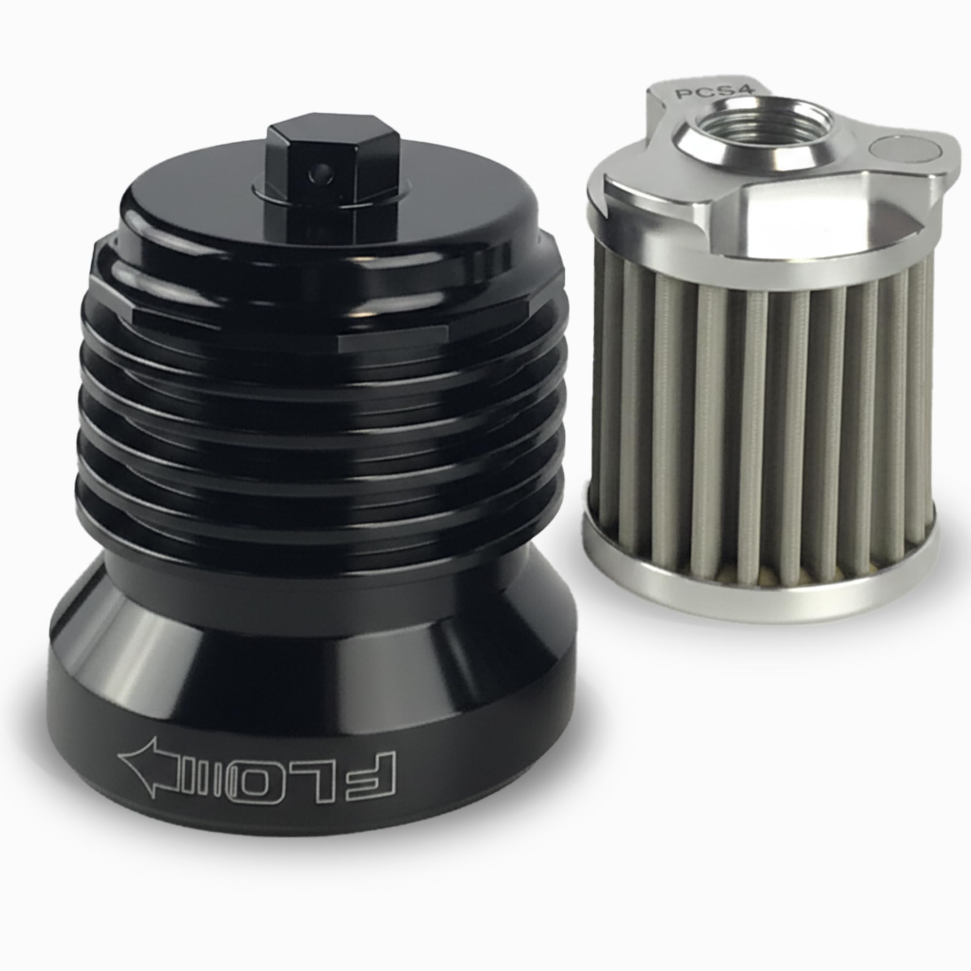 PC Racing FLO reusable filter front view showing durable housing for long-term use