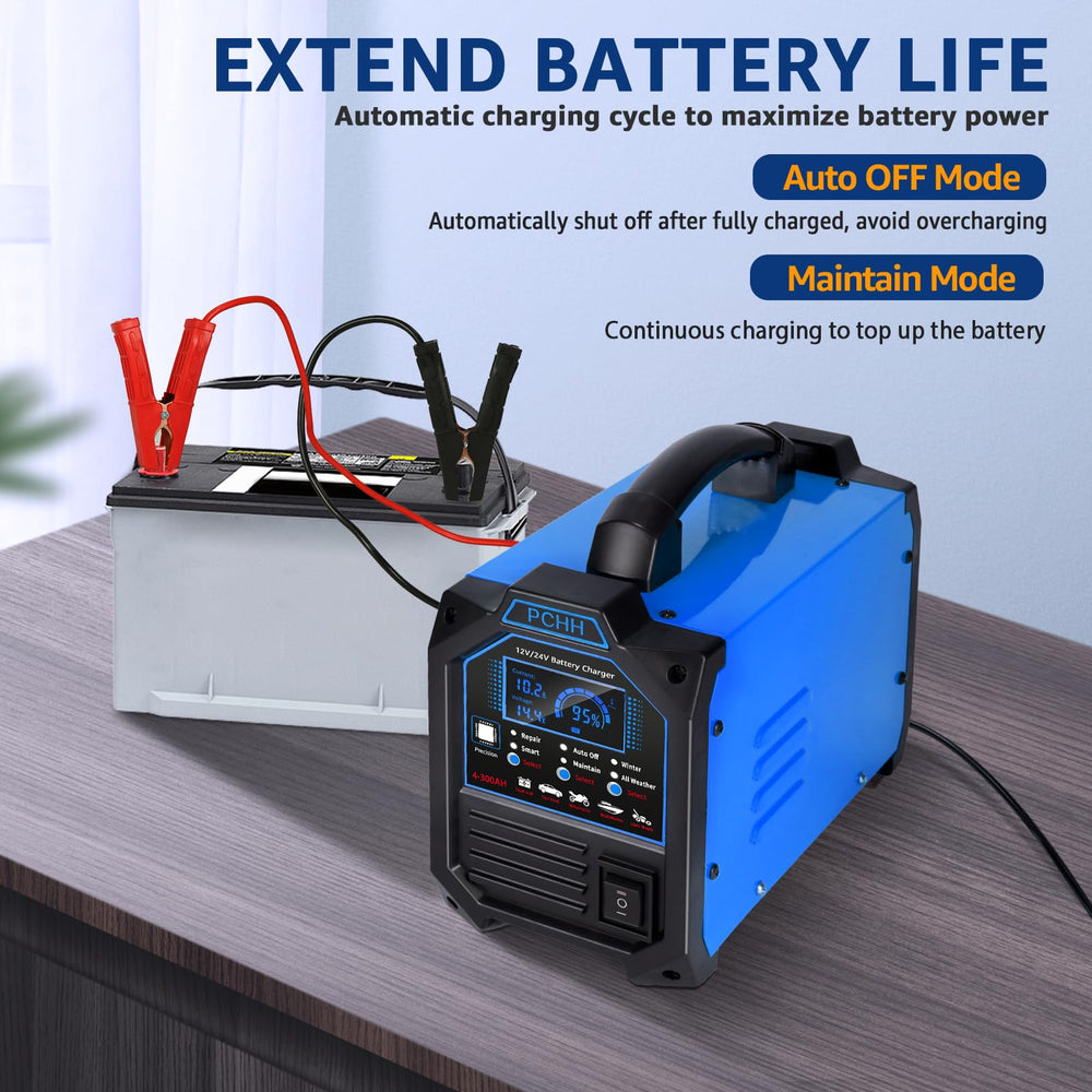 PCHH auto off maintain feature prevents overcharging and extends battery life for older or drained batteries safely overnight