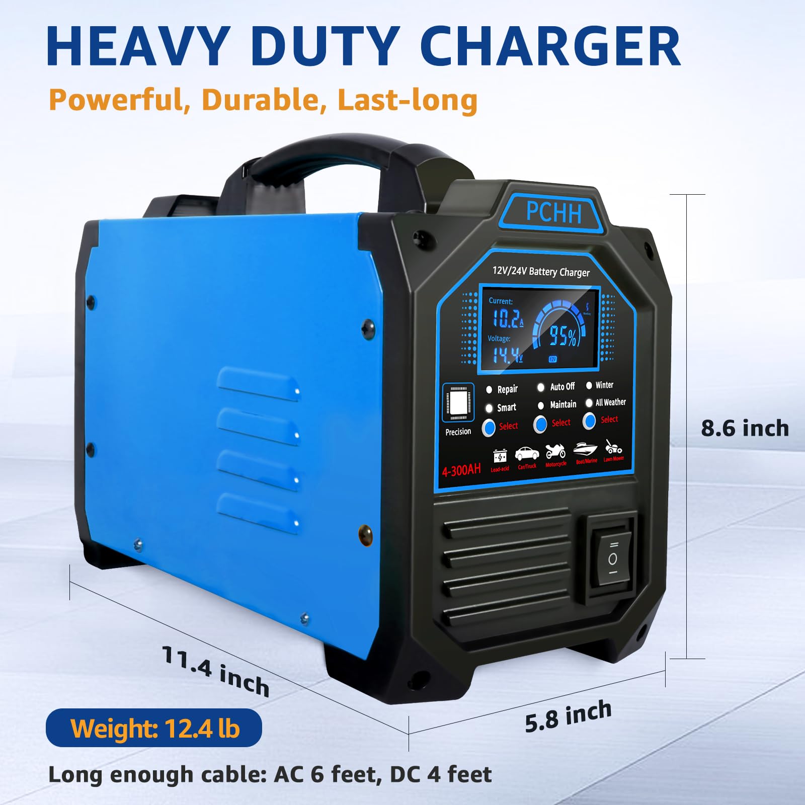 PCHH LCD display shows percent, voltage, and current for informed charging at a glance