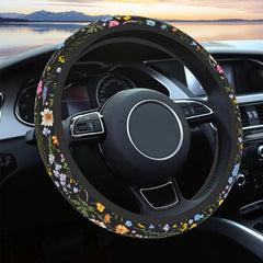 Pcnjozx wildflower steering cover close-up shows anti-slip grip