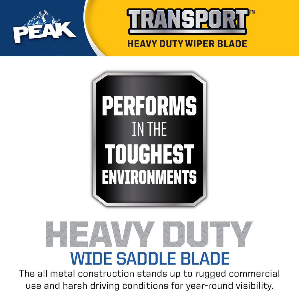 PEAK Transport heavy-duty rubber improves wipe performance in wet weather.