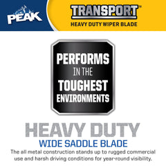 PEAK Transport heavy-duty rubber improves wipe performance in wet weather.