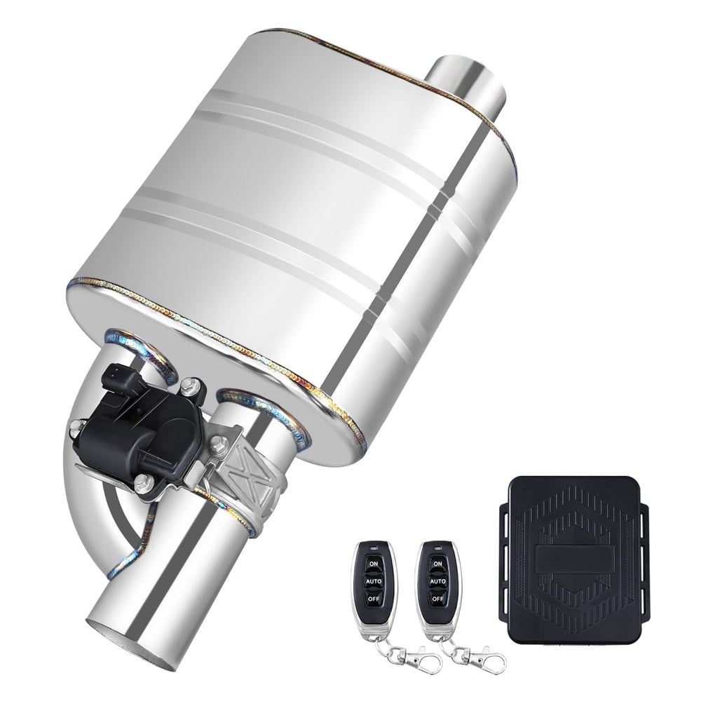 Peastorm 3in valved muffler cutout in open mode for an aggressive exhaust tone.