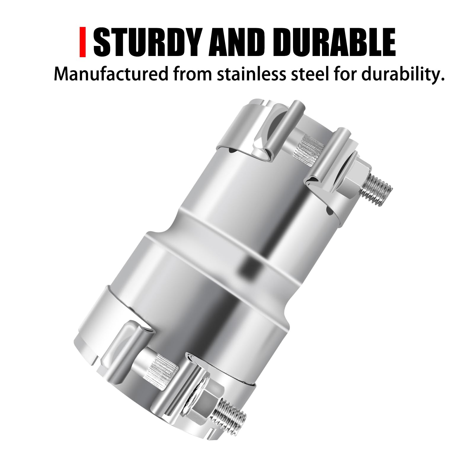 Peastorm exhaust adapter closeup shows durable clamps and smooth mating surface
