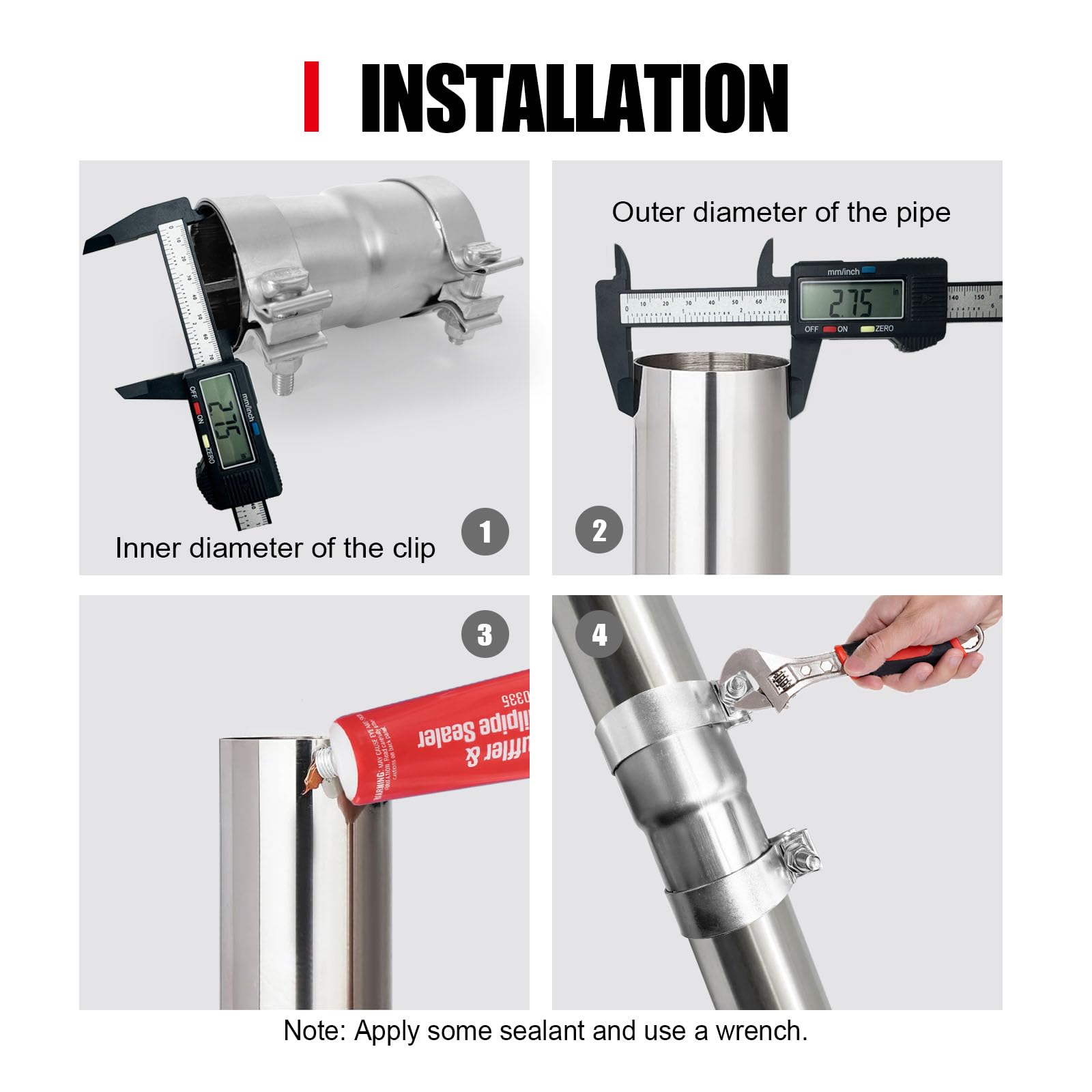 Peastorm exhaust reducer for measuring pipe diameter before purchase and proper fit.