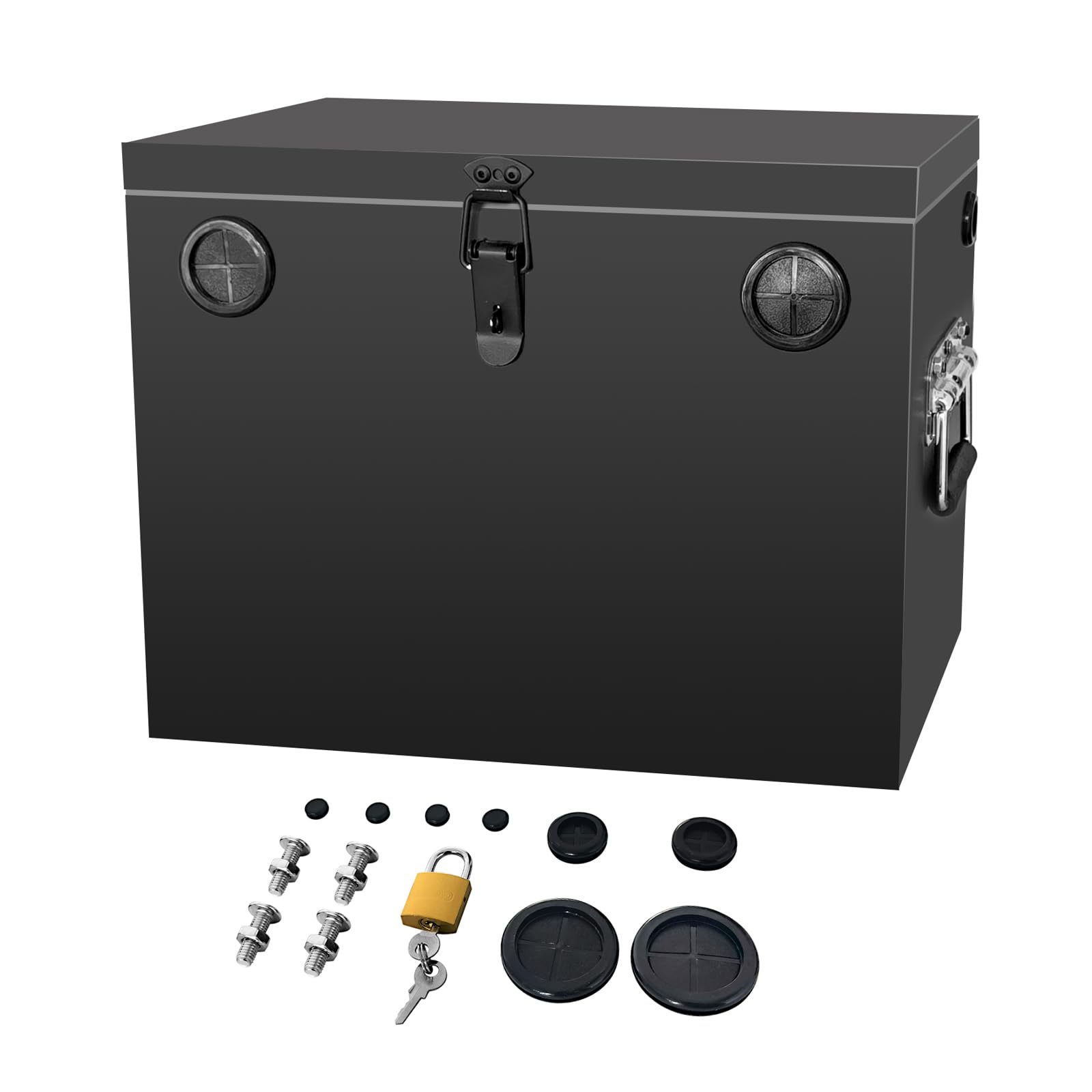 Peastorm battery box with dimension guide to verify fit for Group 27 batteries.