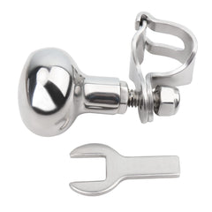 Close-up of Pebbly Beach 316 stainless steel knob with a mirror finish