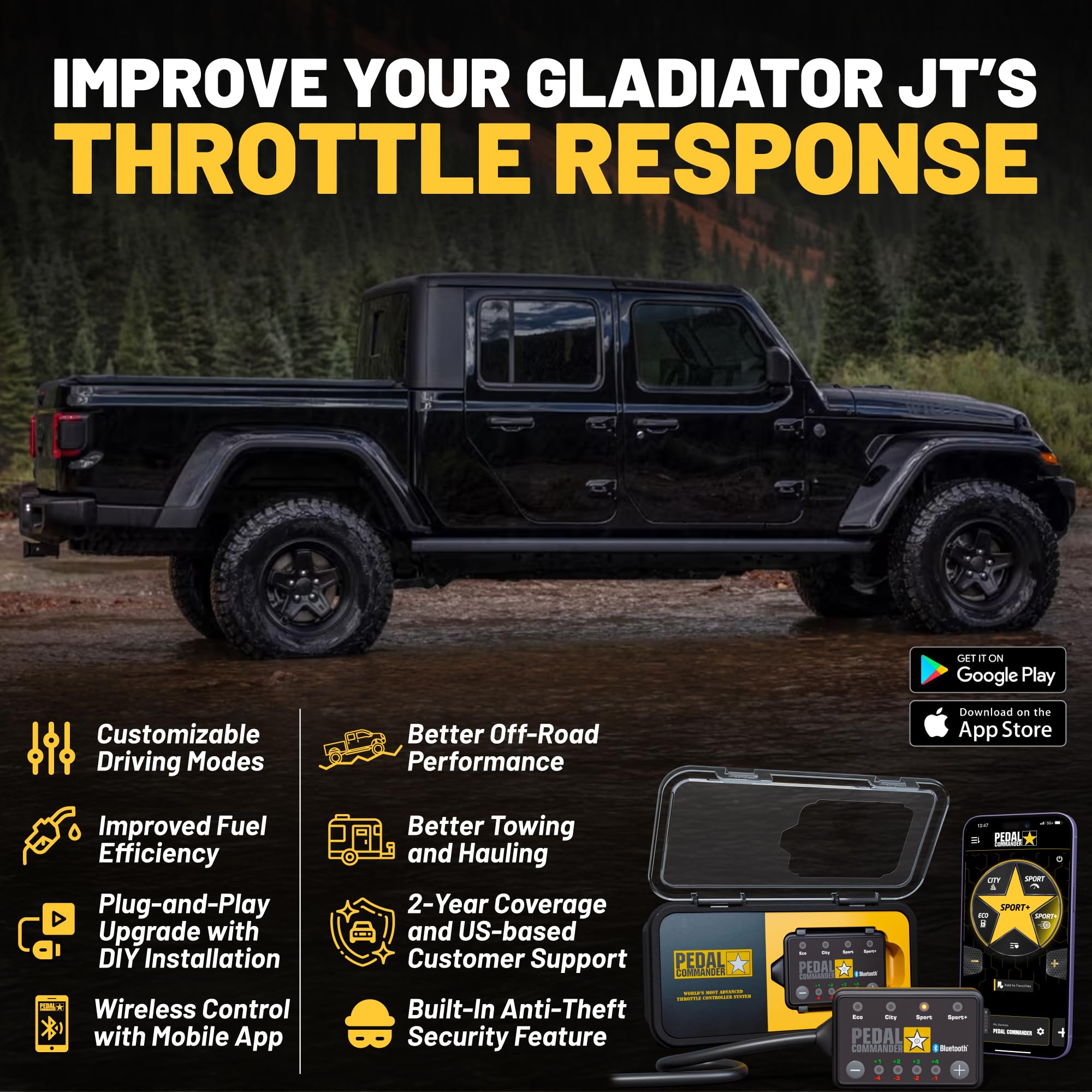 Pedal Commander app control interface enables wireless throttle customization on the go.
