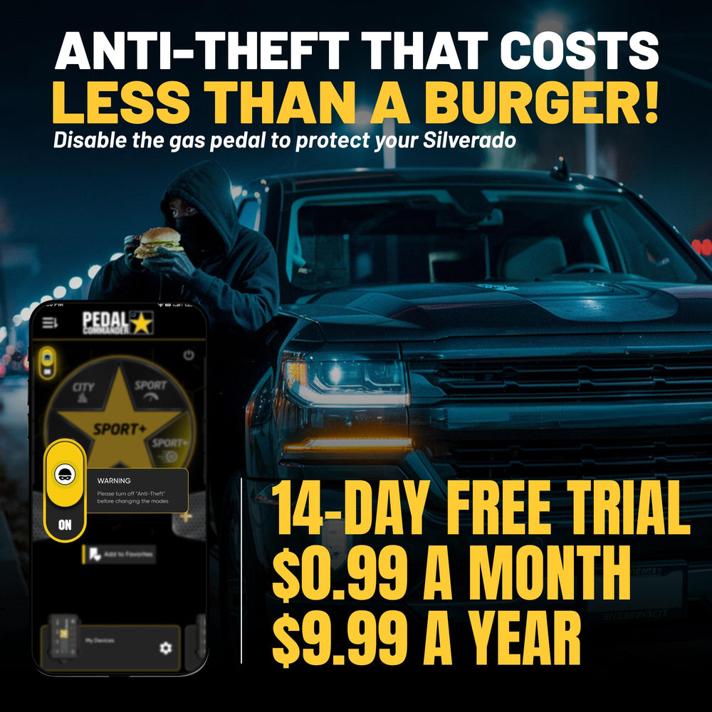 Pedal Commander Anti-Theft feature locks the pedal via app