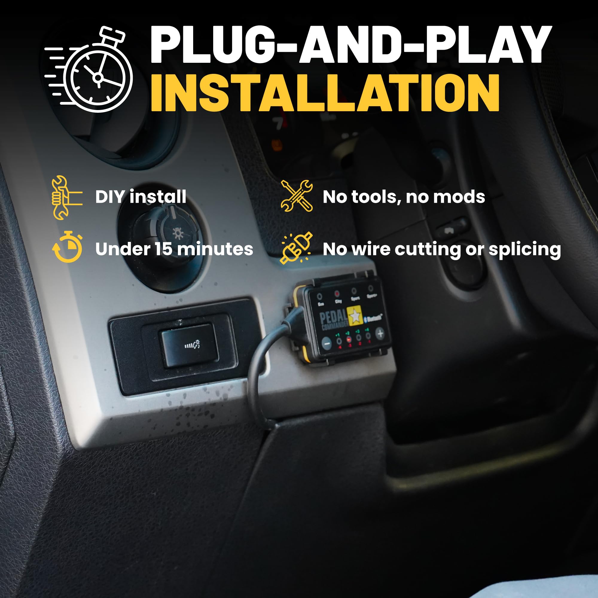 PEDAL COMMANDER Ford F-150 compact unit fits discreet under-dash installation.