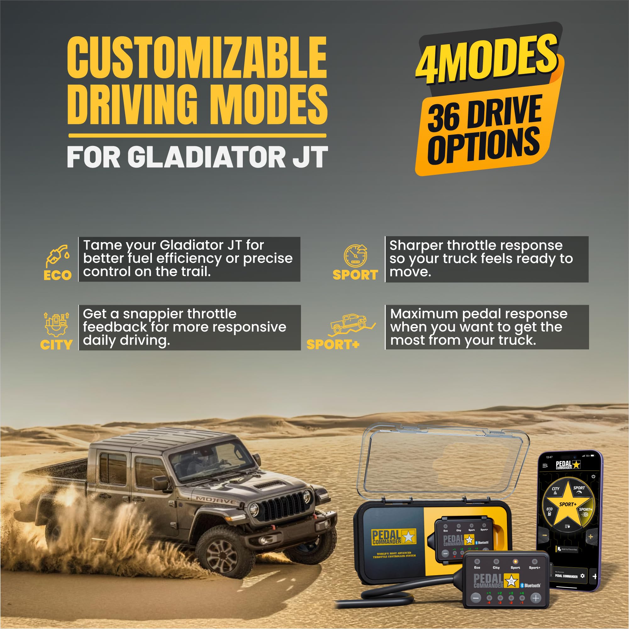 Pedal Commander Sport mode demonstrates sharper throttle for urgent acceleration needs.
